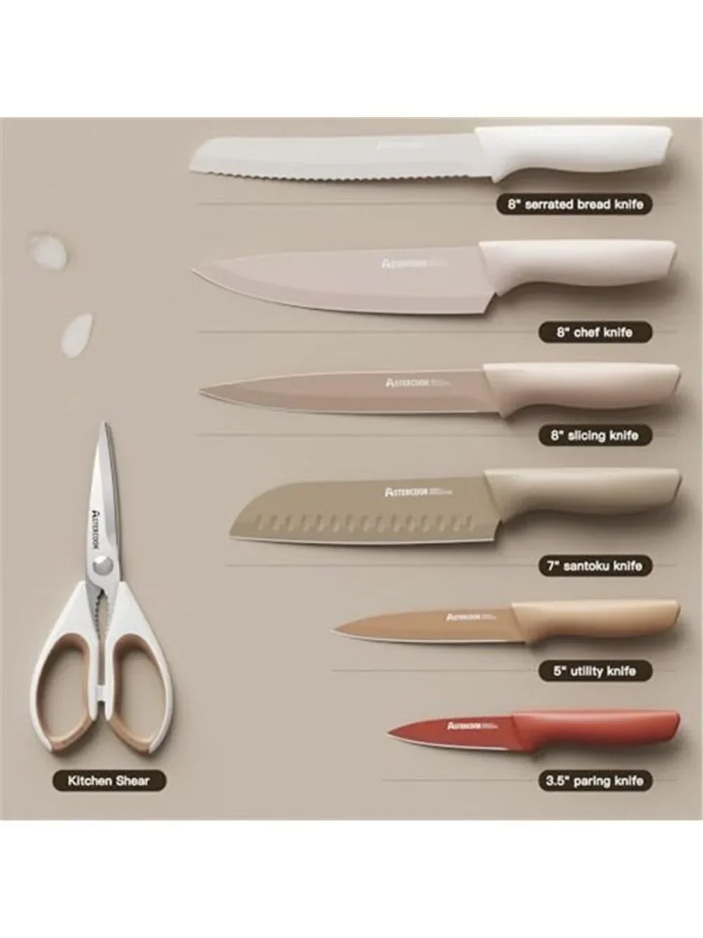 Astercook Knife Set, 13 Pieces Kitchen Knives Set with Healthy Anti-Rust